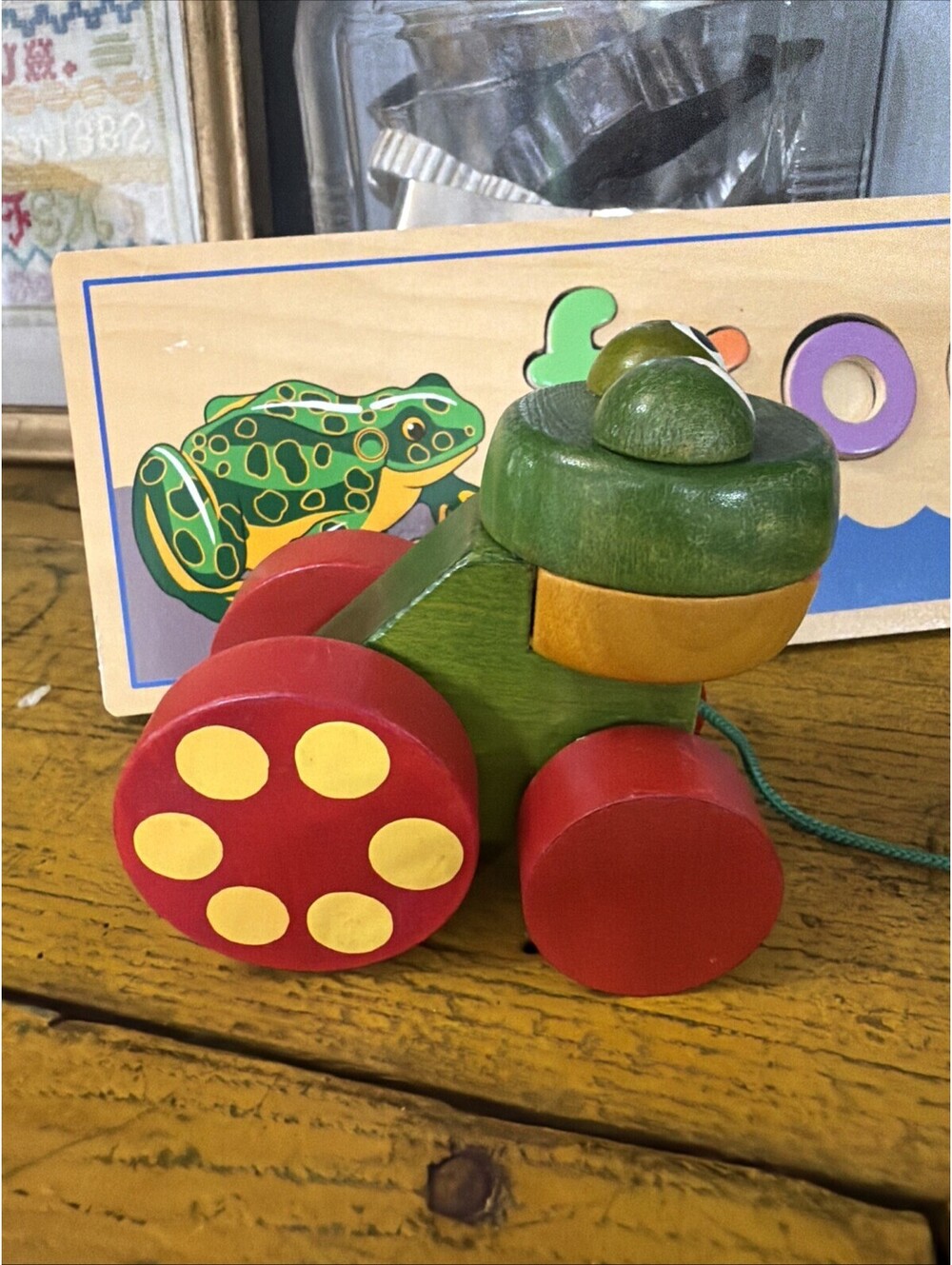 Vintage Wood Frog Childrens Pull Toy And Wood Frog puzzle - Picture 2 of 10